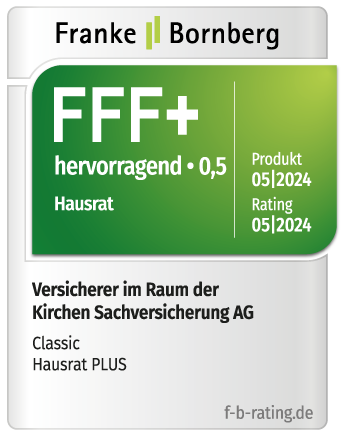 Siegel Franke Bornberg, Auszeichnung FFF+ hervorragend für VRK Classic Hausrat PLUS – Rating 05-2024